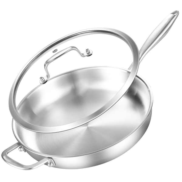 Kitchen Tools Tri-Ply Stainless Steel Saute Pan 12 in. Silver Full Clad Fast Heating Compatible All Cooktops Lid