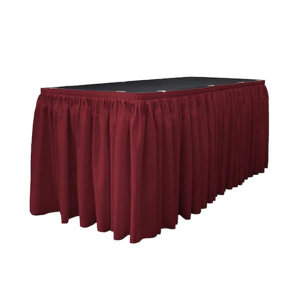 LA Linen 14 ft. x 29 in. Long Cranberry Polyester Poplin Table Skirt with 10 L-Clips