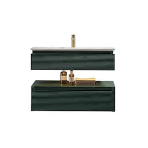 36 in. W x 29.60 in. D x 20.80 in. H Floating Bath Vanity in Green, Single Sink, Drawer, White Cultured Marble Top