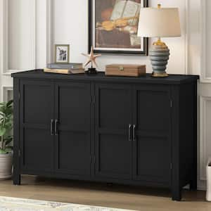 Black Wood 51 in. 4-Door Storage Sideboard with Adjustable Shelves and Pine Wood Legs