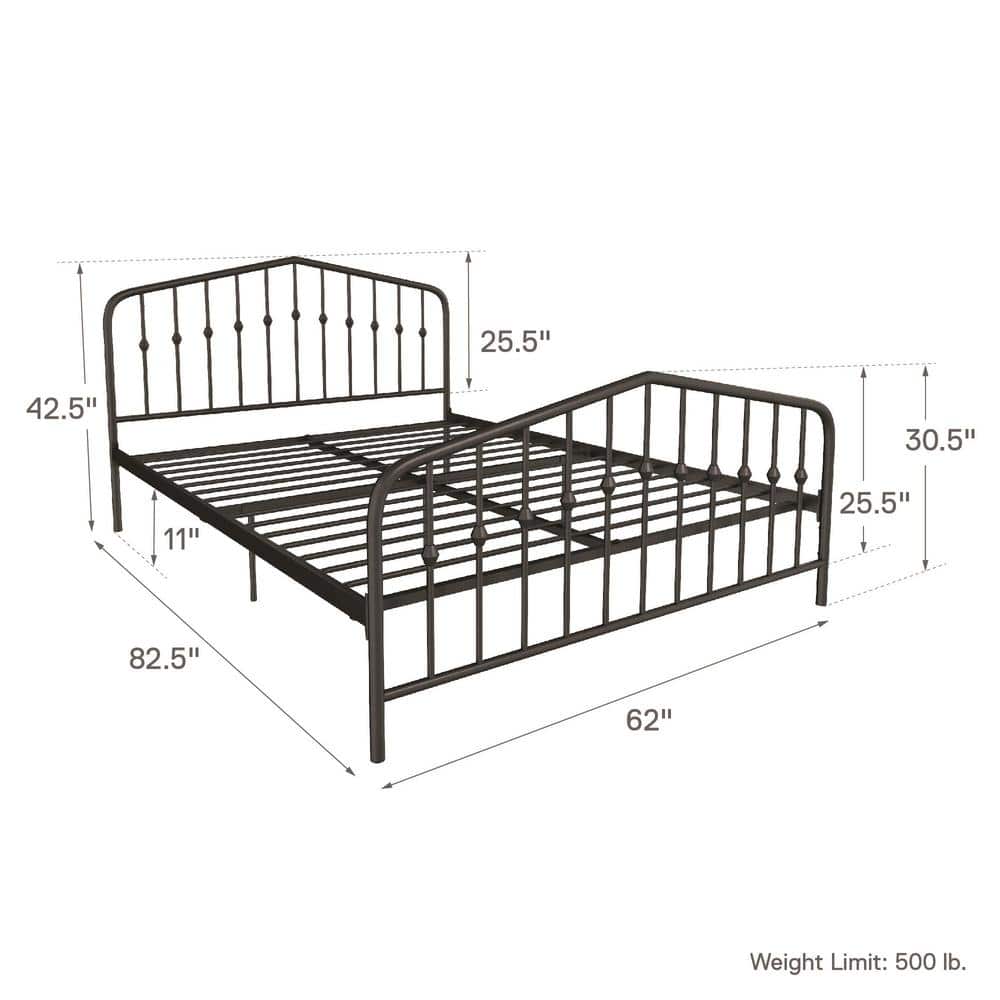 Novogratz Bushwick Queen Black Metal Bed with Round Finials
