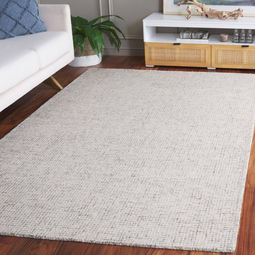 Light Grey and Ivory Hand Tufted Wool Area Rug 3' x 5'