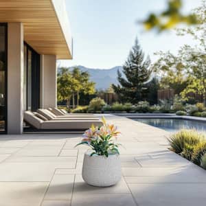 13 in. Medium Crisp White (Enhanced Interior) Concrete Round Planter / Pot with Drainage Holes