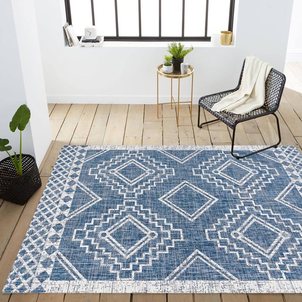Marokko Diamond Tribal Medallion 3x5 Blue/Ivory Synthetic Rug