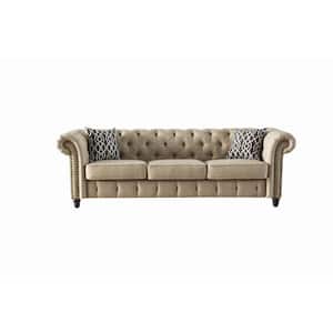 Amelia 90 in. Rolled Arm Linen Rectangle Sofa in Beige