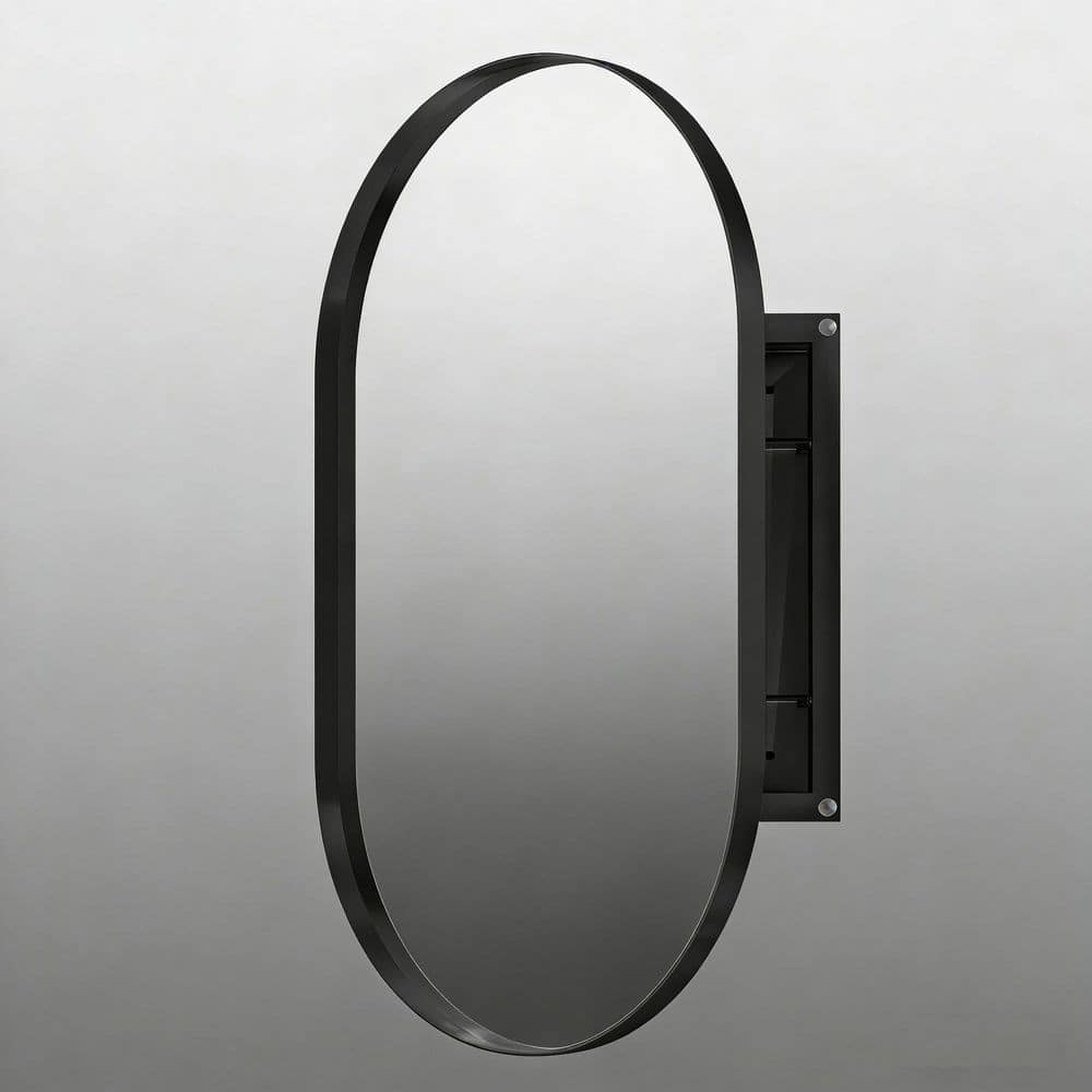 20.5 in. W×33.5 in. H Oval Matte Black Metal Bathroom Medicine Cabinet with Mirror, No Assembly Required price history on PriceWatchPro
