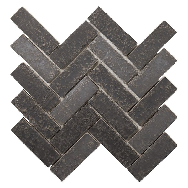 Creston Charcoal Gray 4 in. x 0.39 in. Herringbone Matte Porcelain Mosaic Floor and Wall Tile Sample