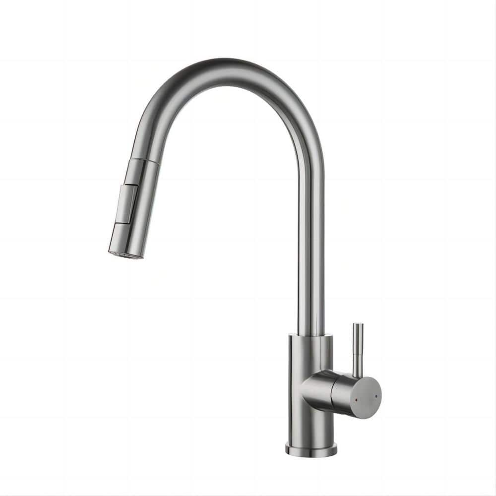 15.67 in. Single Handle Pull Down Sprayer Kitchen Faucet with Stainless Steel 360 ° Spout Swivel   in Brushed Nickel price history on PriceWatchPro