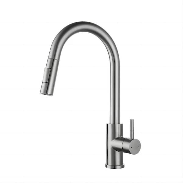 15.67 in. Single Handle 360° Spout Swivel Pull Out Sprayer Kitchen Faucet in Brushed Nickel