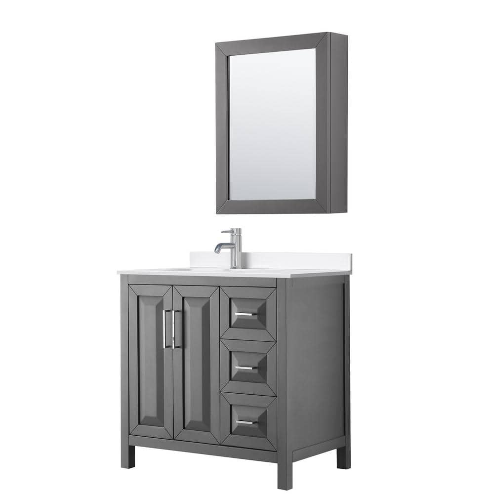 Daria 36 in. W x 22 in. D x 35.75 in. H Single Bath Vanity in Dark Gray with White Quartz Top and Mirror price history on PriceWatchPro