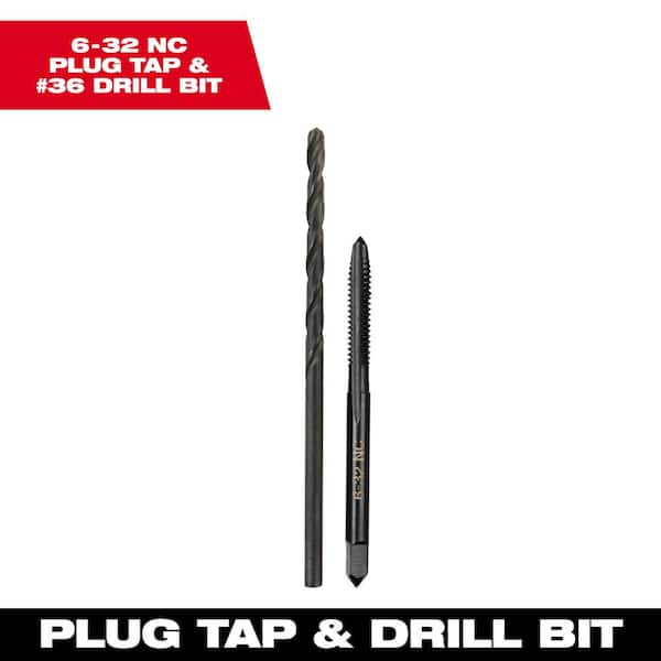 Milwaukee 6-32 NC Straight Flute Plug Tap & #36 Drill Bit