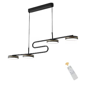 43.3 in. 43-Watt 4-Light Black Modern Shaded Dimmable Integrated LED Pendant Light with Remote and Adjustable Height