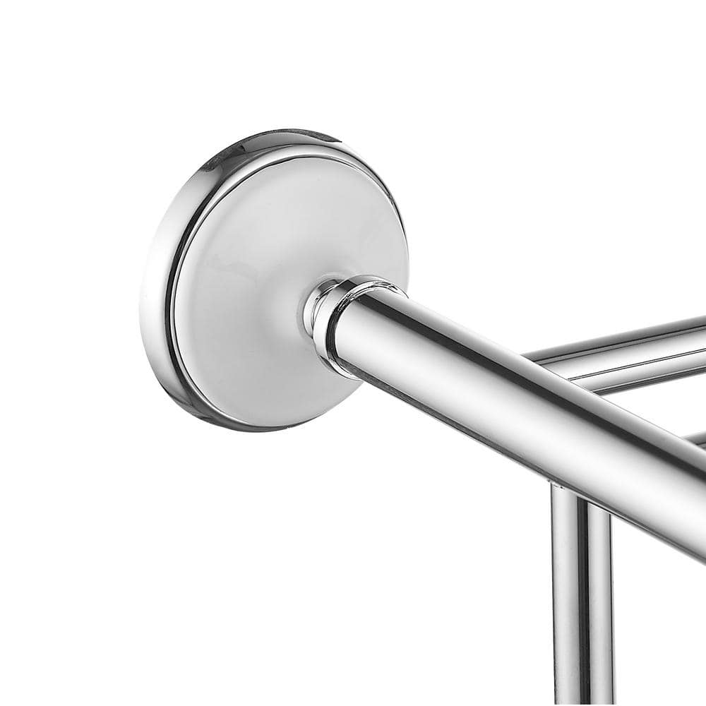 Polished Chrome Double Wall Mounted Towel Rack with Glass Shelf