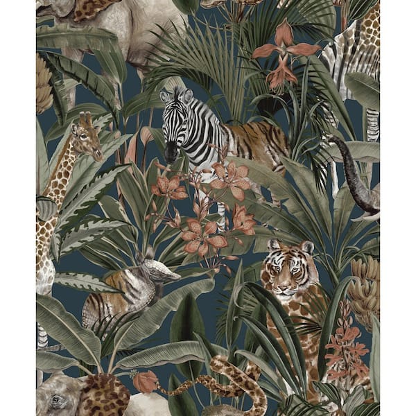 Safari Fusion Navy Non-Pasted Wallpaper (Covers 56 sq. ft.)