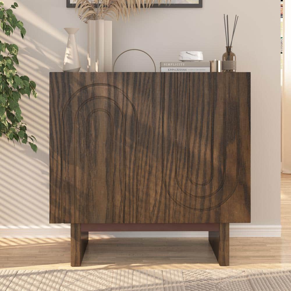 Industrial Brown MDF 2-Door Accent Cabinet with Fluted Design