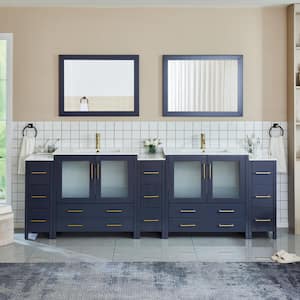 Brescia 108 in. W x 18 in. D x 36 in. H Double Sink Bathroom Vanity in Blue with White Ceramic Top and Mirror