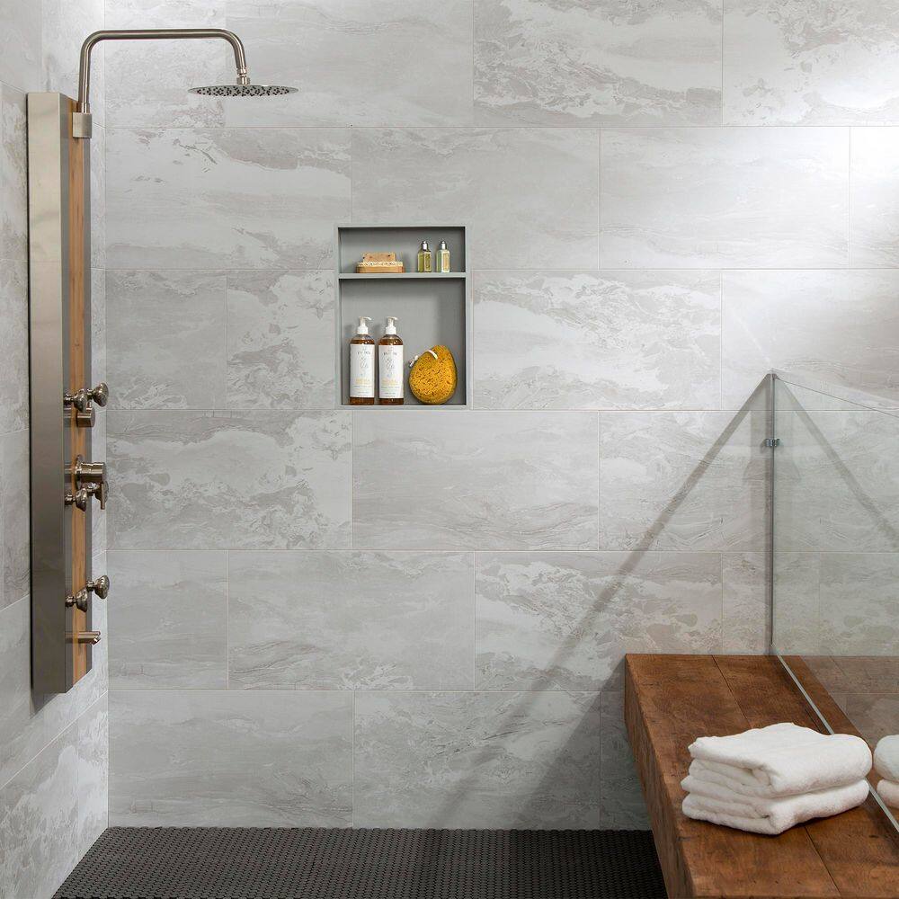 Iced Pewter 25.6 in x 14.8 in Vinyl Interlocking Wall Tiles