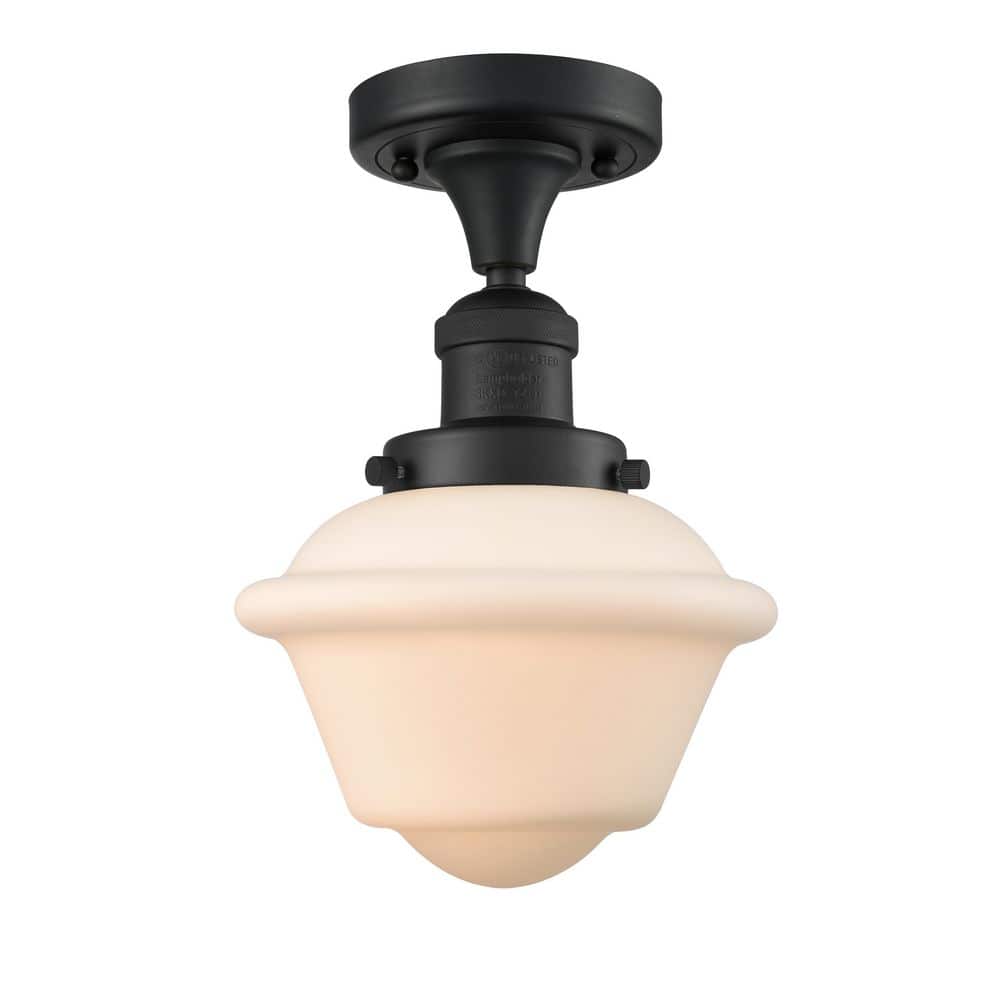 Oxford 7.5 in. 1-Light Matte Black Traditional Semi-Flush Mount with Frosted Glass Shade price history on PriceWatchPro