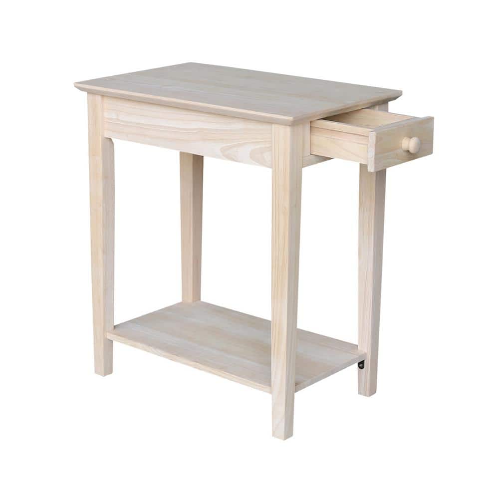 Unfinished Solid Wood Narrow End Table with Storage Drawer