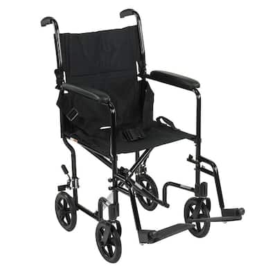 Lightweight Transport Wheelchair in Black with 17 in. Seat