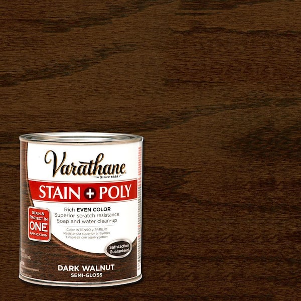 Stain & Polyurethane, Water-Based, Dark Walnut, 1-Qt.