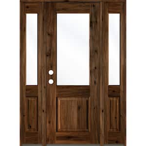 60 in. x 96 in. Rustic Knotty Alder Wood Clear Half-Lite Provincial Stain Right Hand Single Prehung Front Door/Sidelites