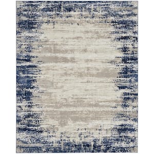 Cyrus Ivory/Navy 8 ft. x 10 ft. Abstract Modern Area Rug