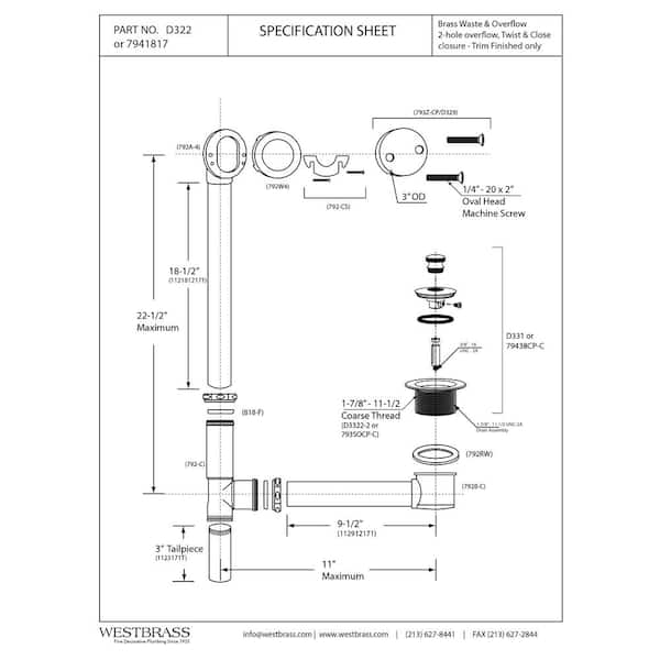 Westbrass D3311-F-20 1.38 in. Bath Drain with Grid and Screw - Stainless Steel