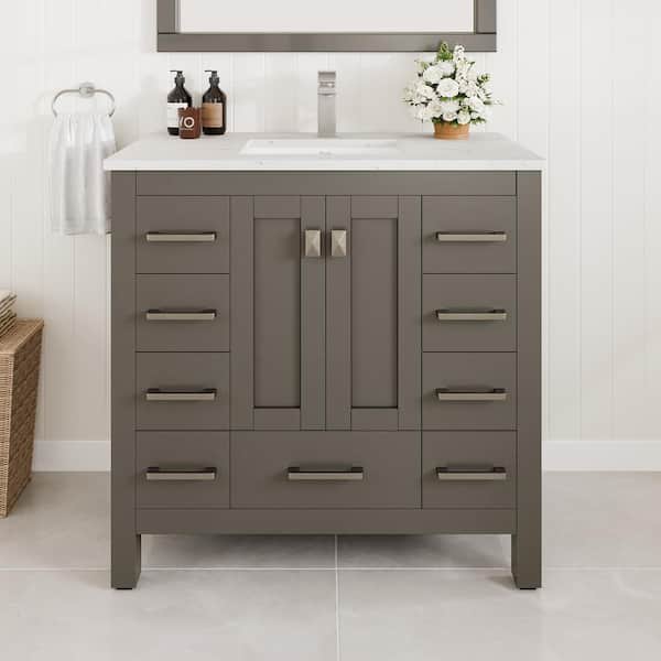 Hampton 36 in. Single Sink Dark Gray Bath Vanity with White Carrara Marble Top (Assembled)