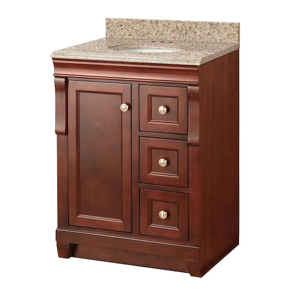 Home Decorators Collection Naples 25 in. W x 22 in. D Vanity in Tobacco with Granite Vanity Top in Beige with White Sink