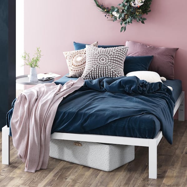 Zinus Mia White King Metal Platform Bed Frame Without Headboard Asmpw 15k Zinus Mia White King Metal Platform Bed, California King Bed Frame With Headboard Ikea
