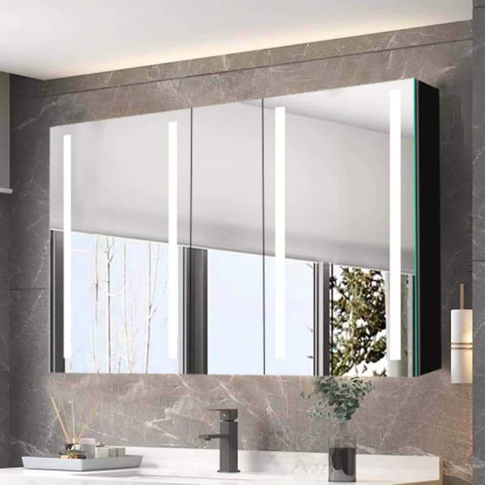 50 in. W x 30 in. H Frameless LED 3-Door Recessed or Surface Mount Medicine