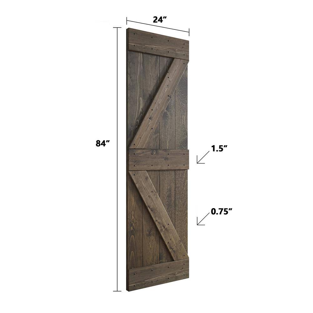 Aged Barrel Pine Wood Sliding Barn Door with Black Hardware Kit