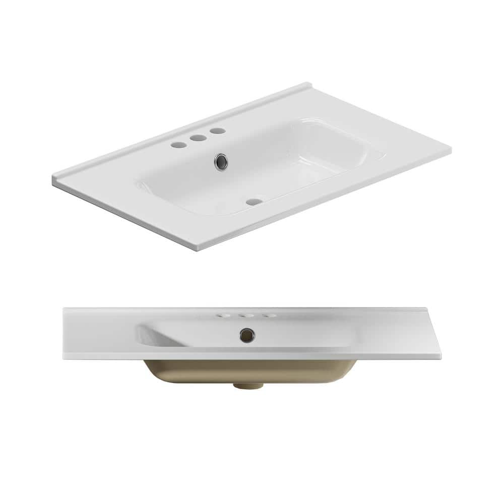 30 in. W. x 18.3 in. D Ceramic White Round Single Sink Bathroom Vanity Top 
