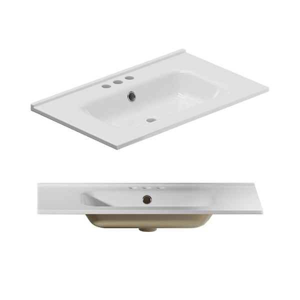 Simple Project 30 in. W. x 18.3 in. D Ceramic White Round Single Sink Bathroom Vanity Top in White