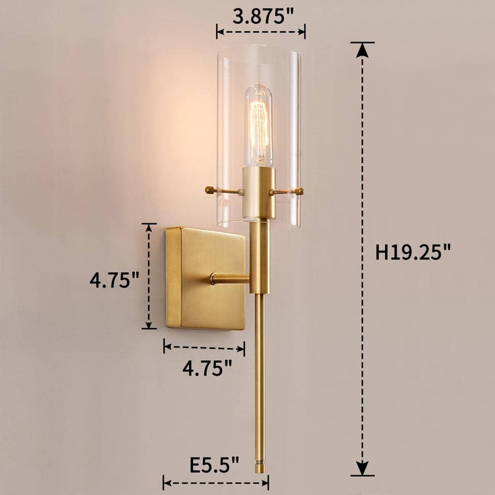 Antique Brass and Glass Dimmable Wall Sconce Set of 2