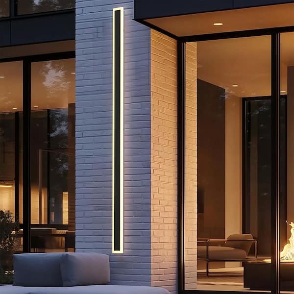 1-Light 60 in. Black Modern Integrated LED Outdoor Wall Light, Waterproof Porch Lantern Sconce for Garden