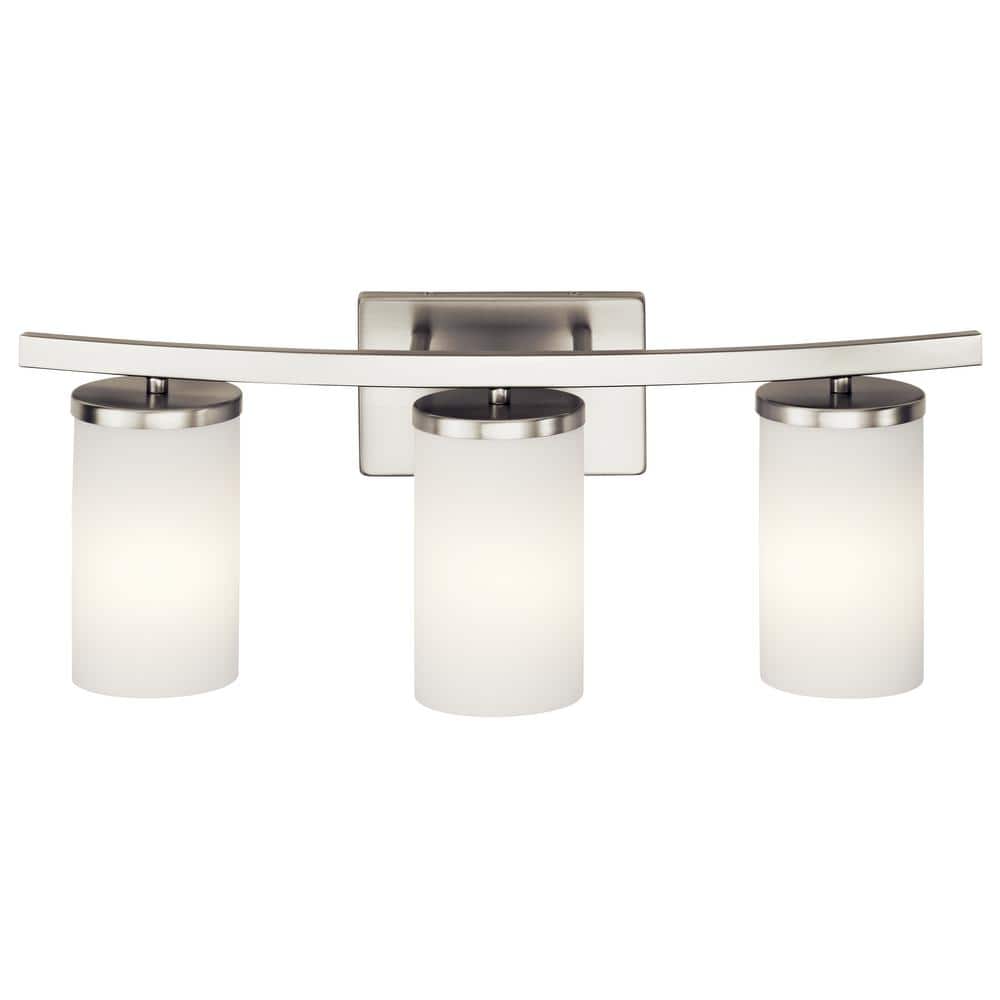 Brushed Nickel 23" 3-Light Cylinder Vanity Light with White Shades