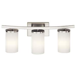 Crosby 23 in. 3-Light Brushed Nickel Contemporary Bathroom Vanity Light with Satin Etched Opal Glass