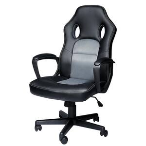 Gaming Chair Gray Seats Swivel Faux Leather w/ Big and Tall Backrest and Height adjustable Chair with Nonadjustable Arms