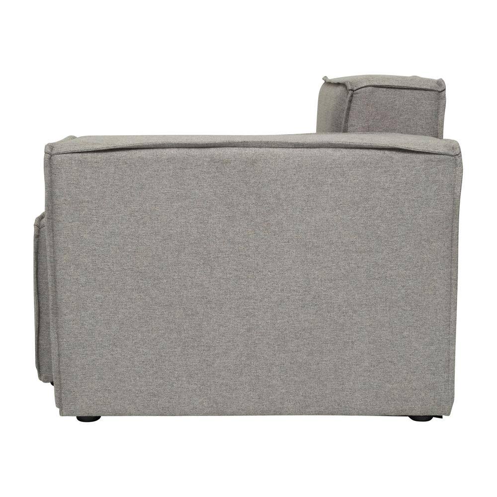 Gray Fabric Modular Right Armrest Side Chair with Solid Wood Frame