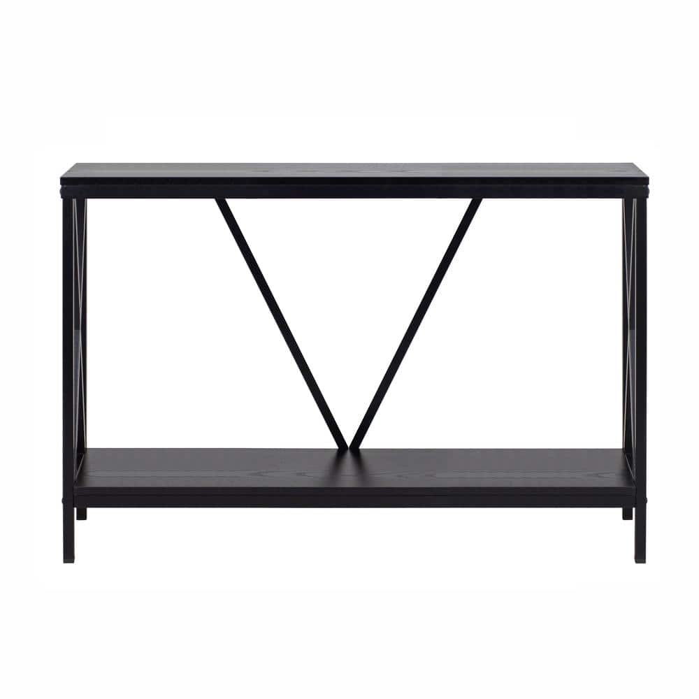 Black Metal and Wood X-Frame Aquarium Stand with Lower Shelf