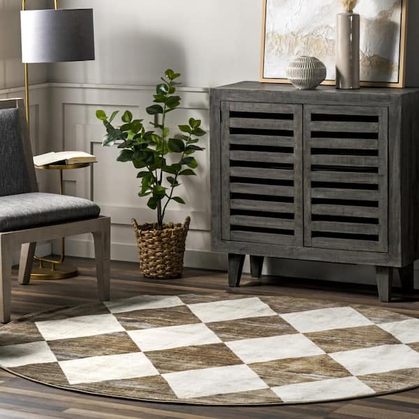 Meline Beige 6 ft. Plaid Round Rug