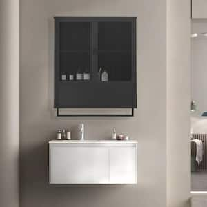 9 in. W x 24 in. D x 31 in. H Double-Glass Door Bathroom Storage Wall Cabinet in Black