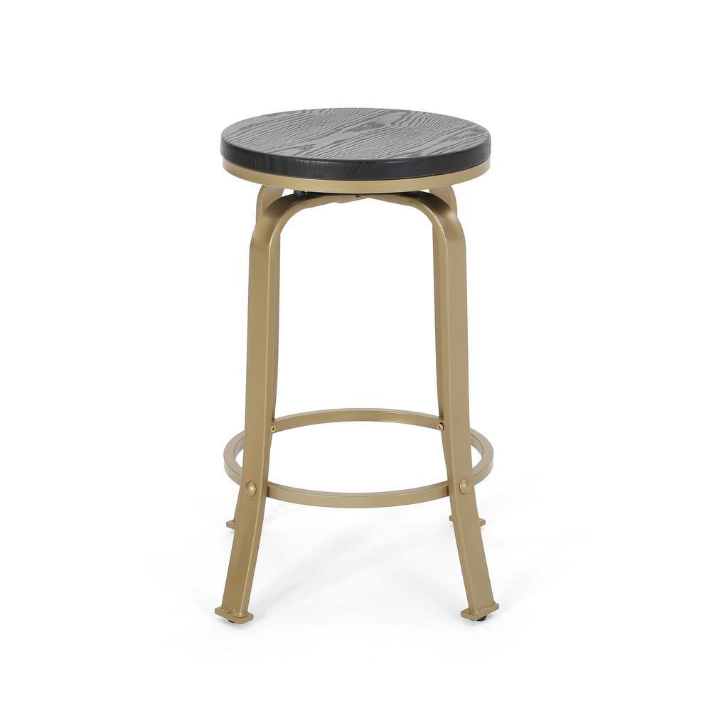 Elegant Backless Swivel Counter Stool Set in Black and Brass
