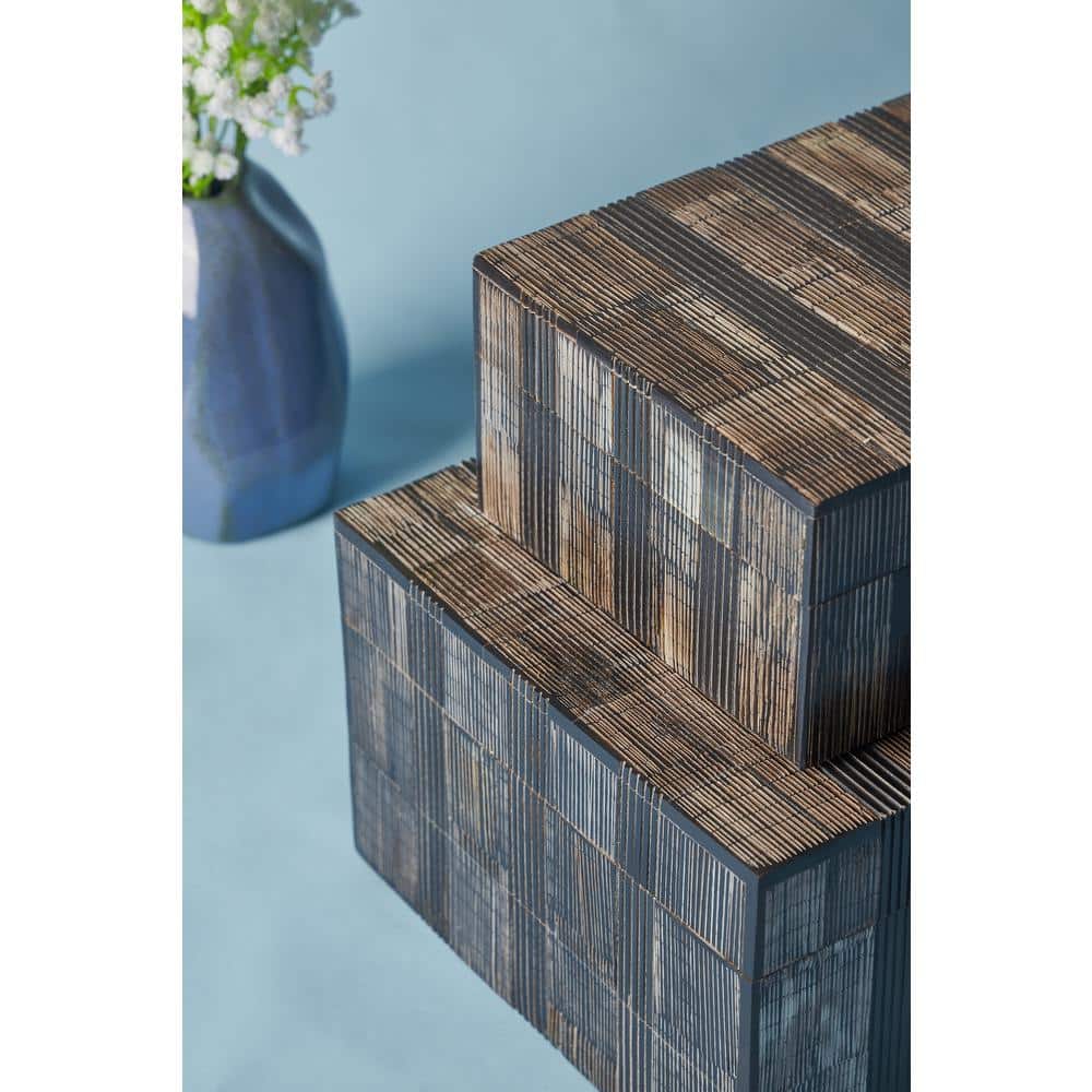 Madison Rustic Brown and Black Wood Lidded Decorative Boxes, Set of 2