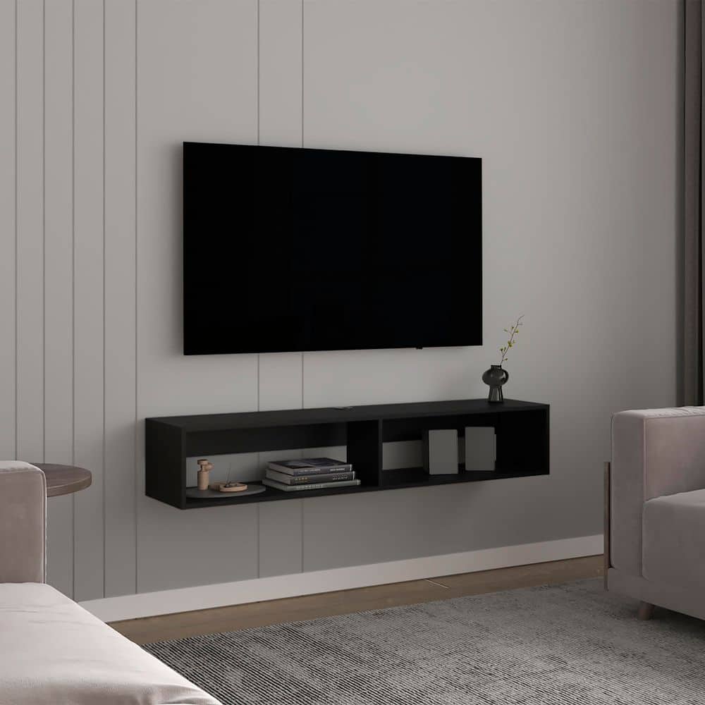Black 59.1 in. Wood Decorative Wall Floating Shelf, Wall Mounted TV Stand f