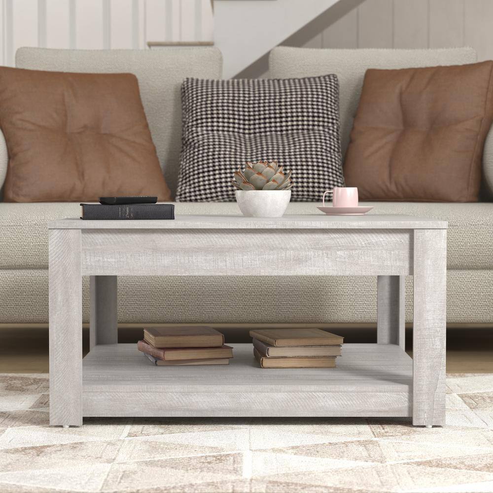 GALANO Philia 31.5 in. Dusty Grey Oak Square Wood Top Coffee Table with ...