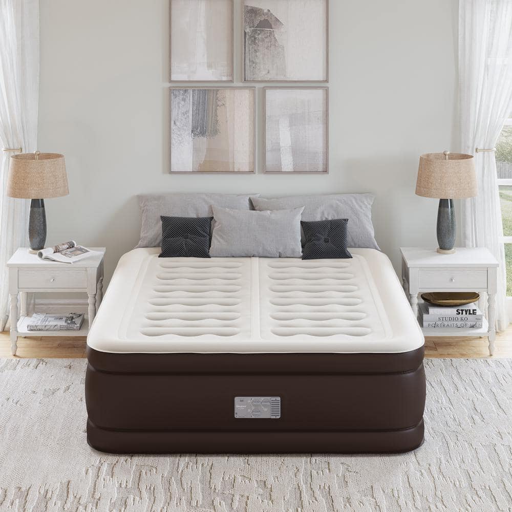 Duet 18" Queen Brown Vinyl Air Mattress with Built-in Pump