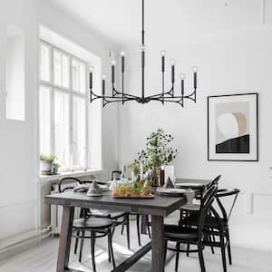 Candlestick 9-Light Black Transitional Chandelier for Living Room Kitchen Island